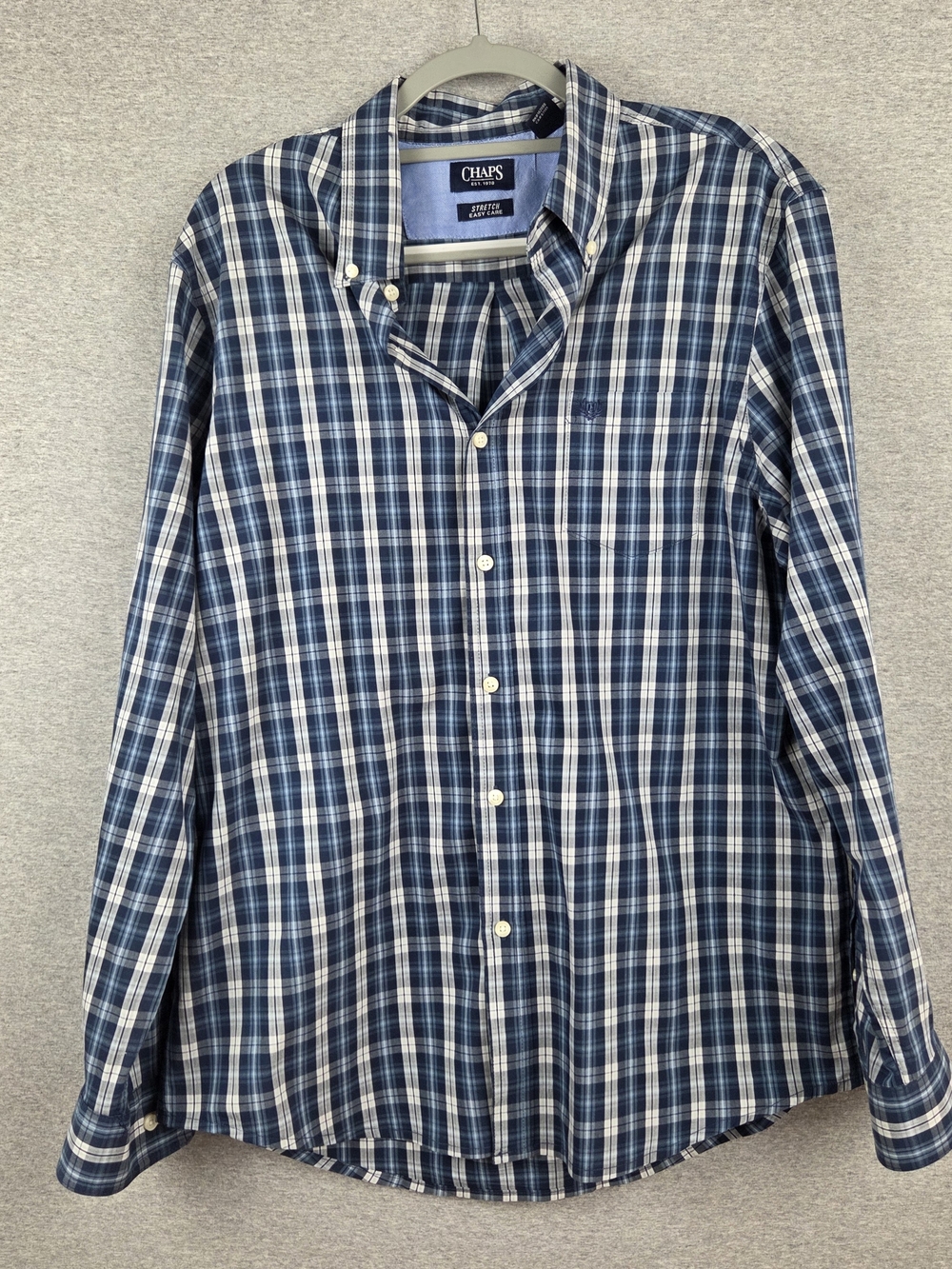 Chaps Men's Navy and White Plaid Button-Down Shirt XLT